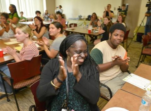 Attendees enjoy the celebration at Elms College for the Western Mass. Literacy Collaborative. (Don Treeger / The Republican) 