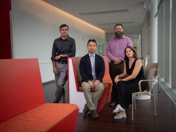 (From left) Subramanain Vaitheeswaran, Mao-Lun Weng, Jesse Johnson and Kimberly Berman make up the STEM faculty at Westfield State who are a recipients of a National Science Foundation grant, Aug 2023