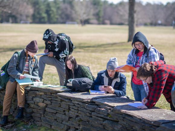 Students working together in a outdoor lab at Stanley Park.