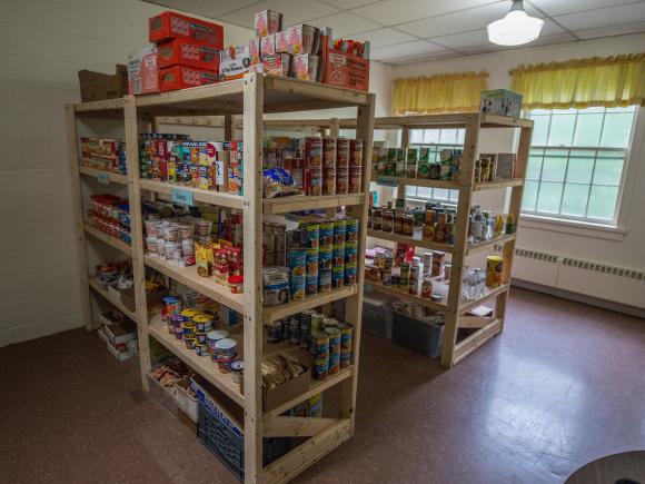 Common Goods interior shelving with food.