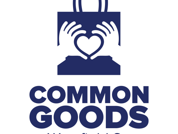 Common Goods logo with two hands a heart and shopping bag.