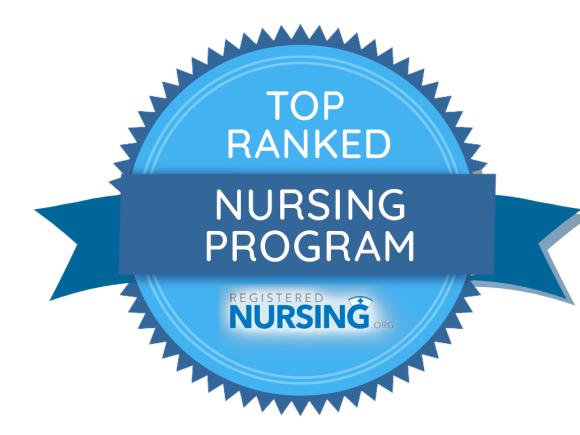 Blue badge reading "Top Ranked Nursing Program"