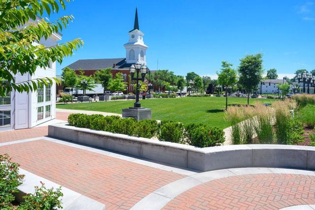 Westfield, MA center green with white church in background.