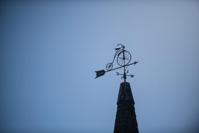 Westfield, MA bicycle clock tower weather vane.